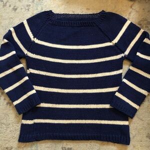 Classic Hand Knit Cotton Wool Navy and off White Striped Women's Breton Sweater